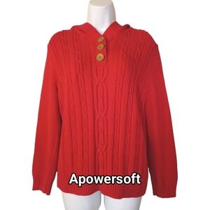 Red Cable Knit Hooded Sweater